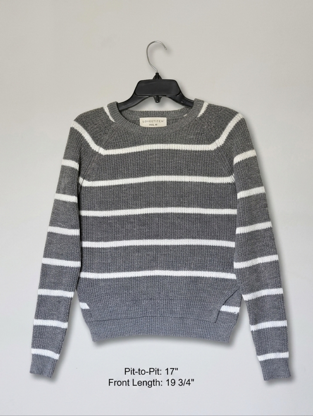 Lovestitch Gray White Stripe Crewneck Sweater Medium Coastal Preppy Nautical